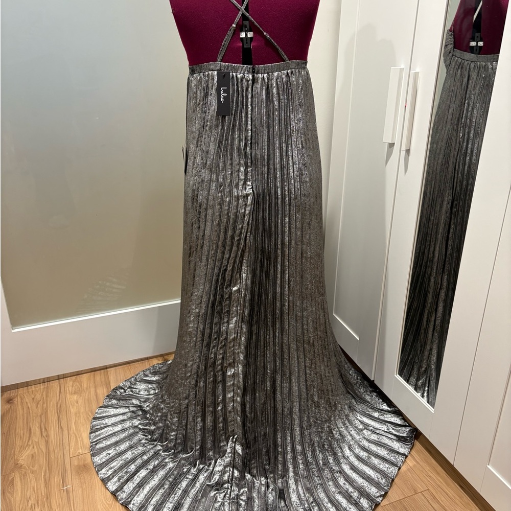 Lulu's Shimmering Silver Pleated Dress - Picture 5 of 14